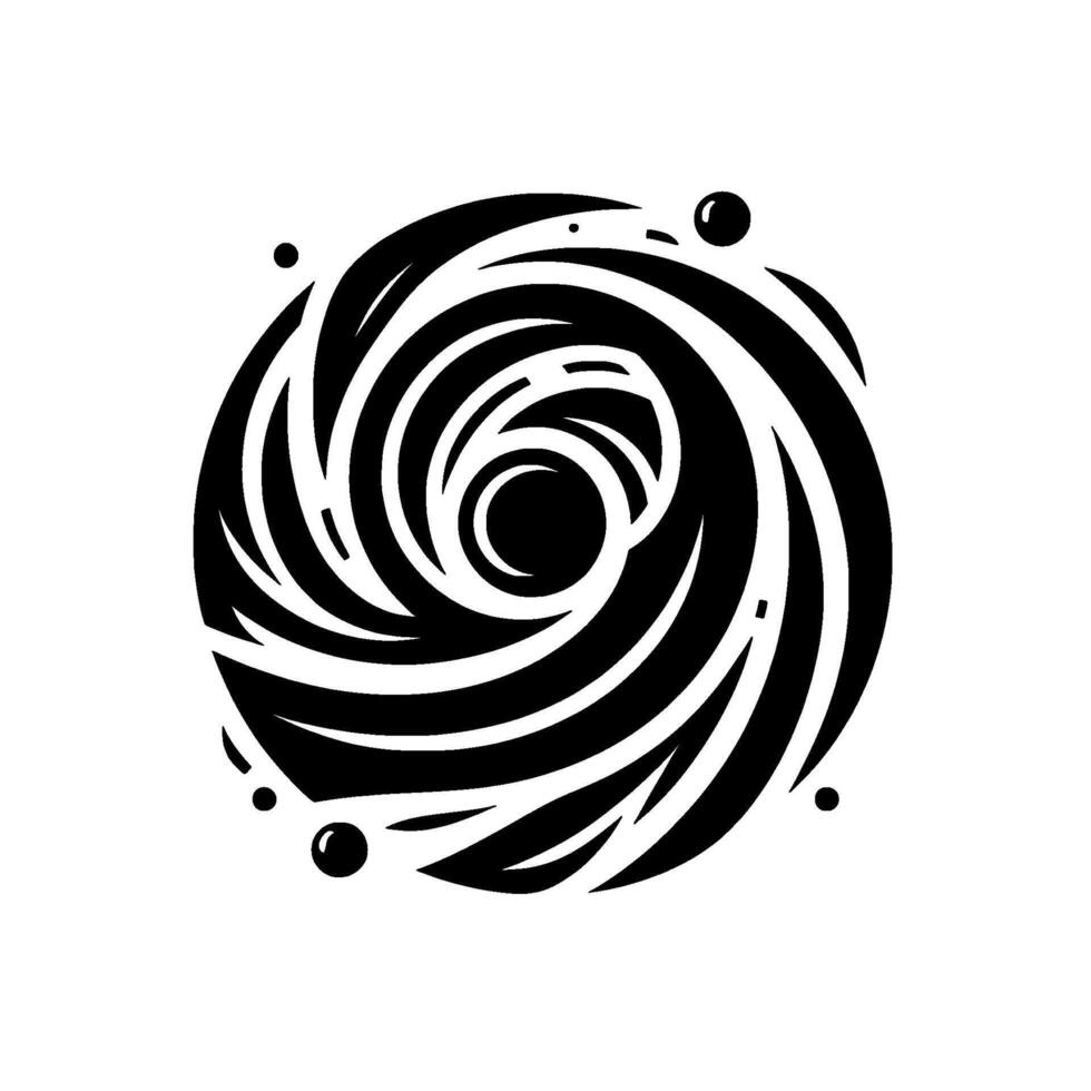 Abstract swirling vortex of black and white circular patterns with dots, evoking dynamic energy and a sense of depth. vector
