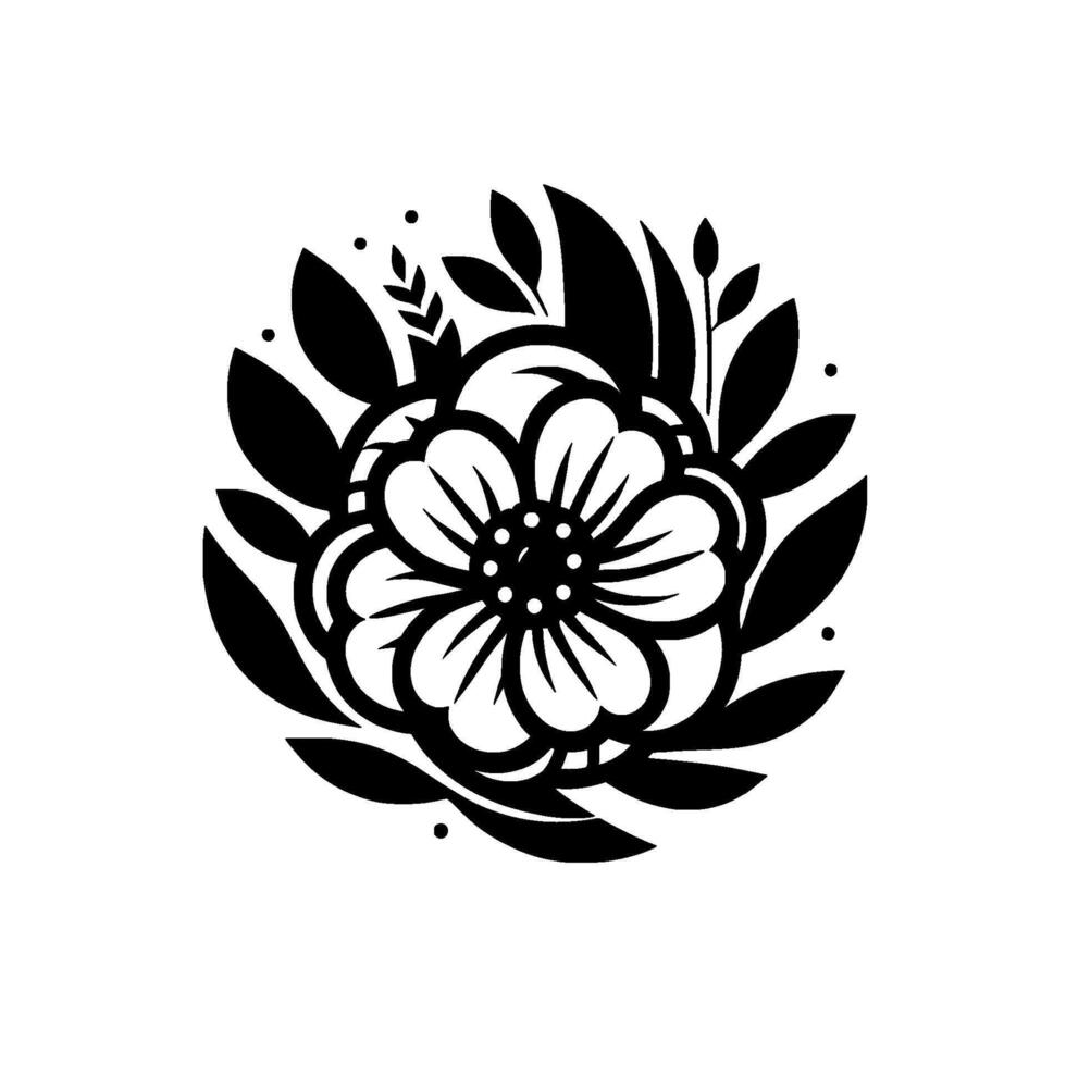Intricate Black White Floral Mandala with Detailed Petals, Leafy Accents, and Subtle Gradients on White Background. vector