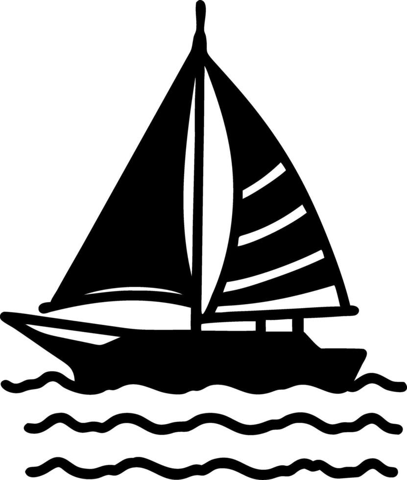 Sailboat Silhouette on Waves Minimalist Design for Tattoo and Coloring Activities vector