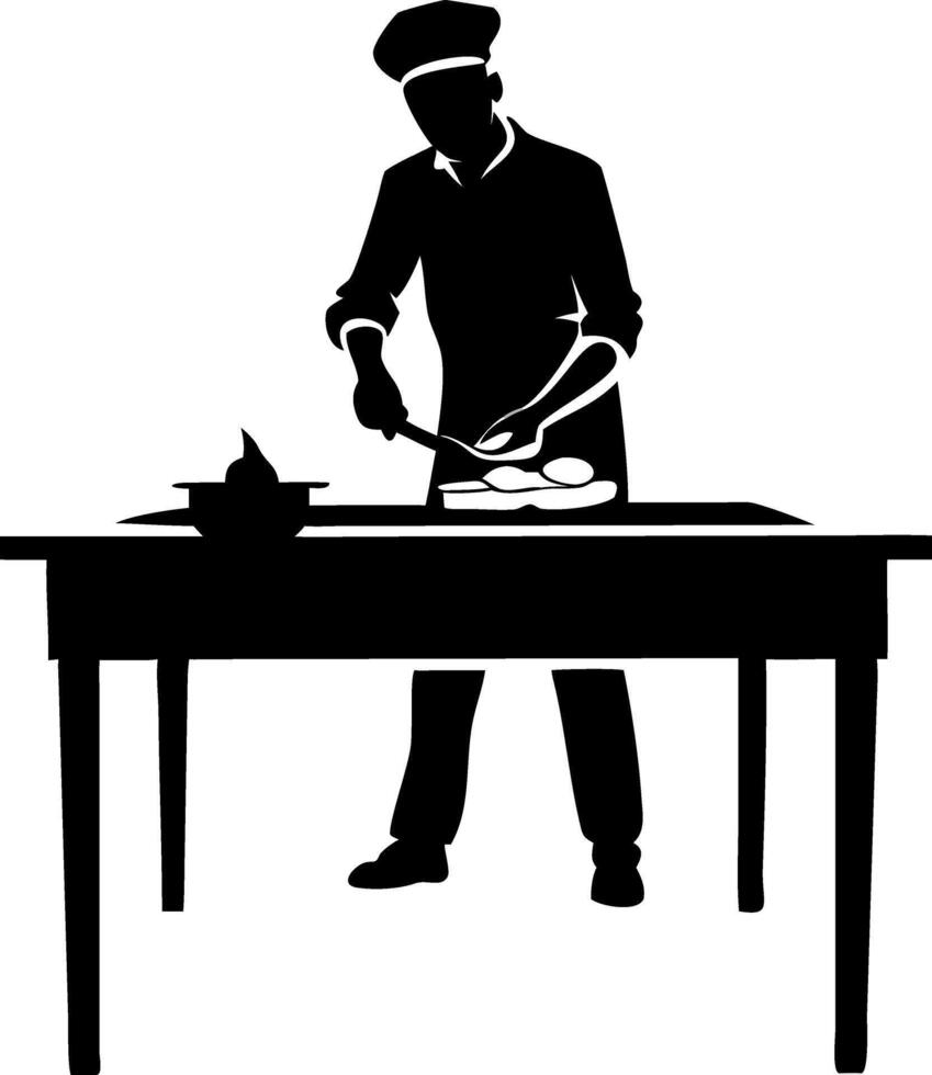 Chef Cooking in Kitchen Silhouette Illustration for Culinary Designs and Educational Materials vector