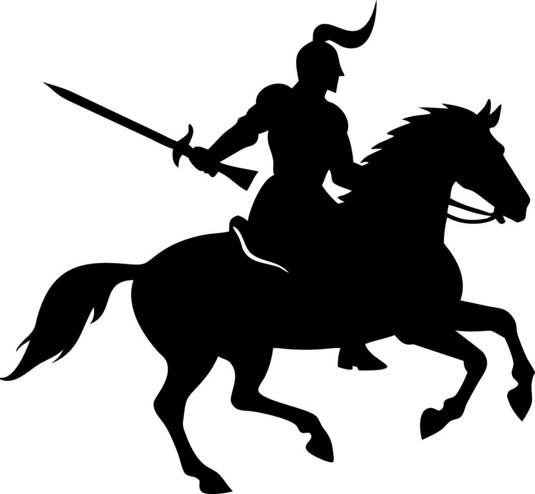 Knight on Horseback Silhouette with Sword for Tattoo Design or Coloring Book vector