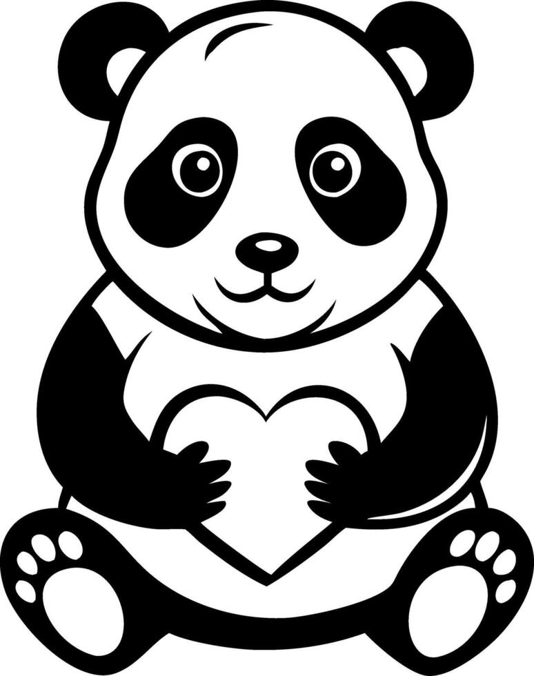 Cute Panda Holding Heart Graphic Ideal for Childrens Art Projects and Tattoo Designs vector