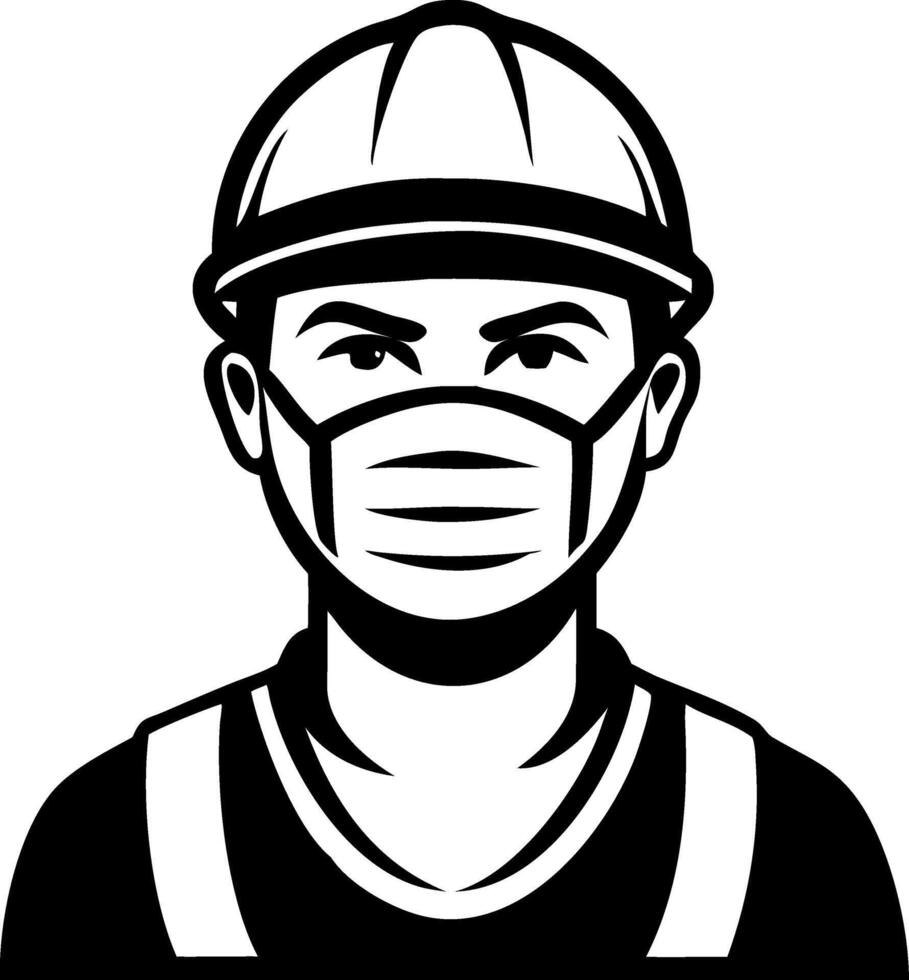 Construction Worker with Hard Hat and Face Mask Cartoon Representation vector