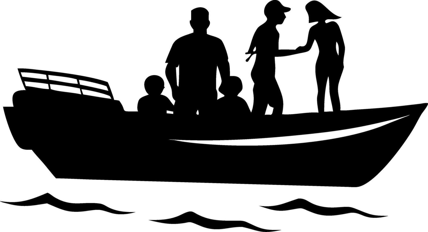 Family Fun Adventure on a Boat Silhouette with People Enjoying Quality Time on Water vector