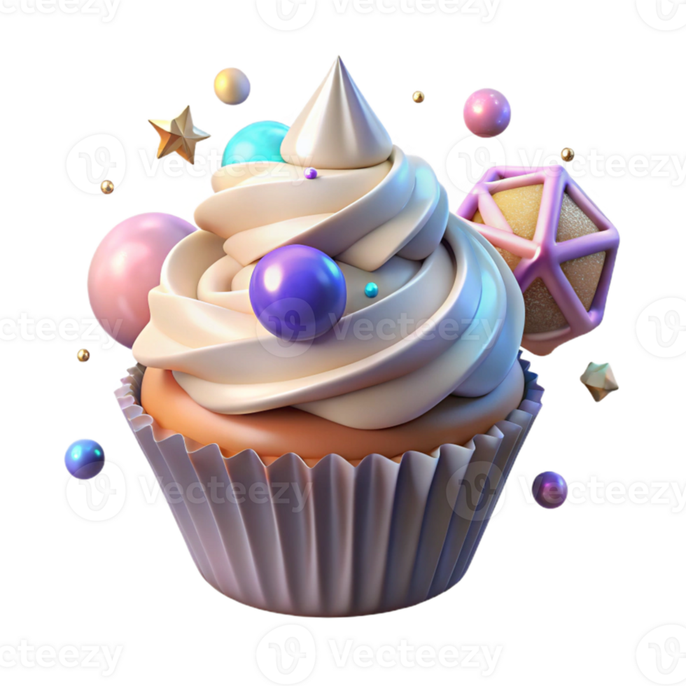 serene minimalist Birthday Cupcake Vanilla Frosting Isolated premium png