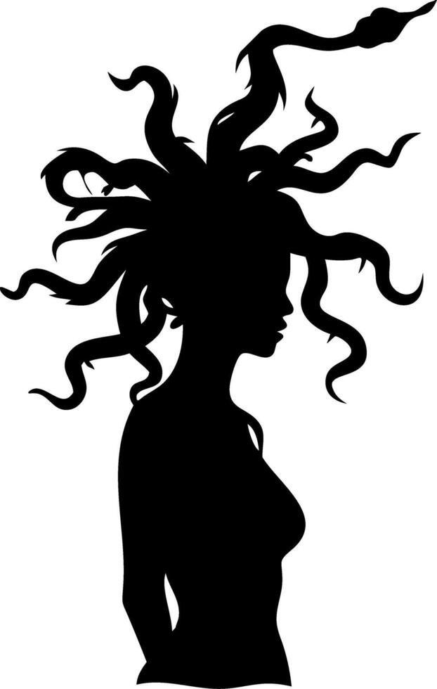 Silhouette of Mythical Woman with Snake Hair Perfect for Fantasy Illustrations and Tattoos vector