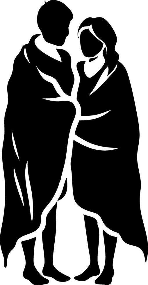 Couple Embracing in Blanket Romantic Silhouette Illustration for Relationship Themes vector