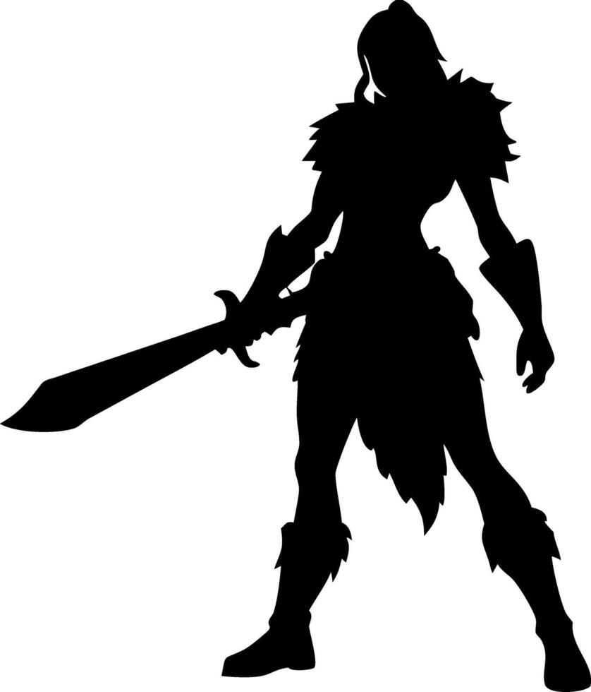 Fierce Female Warrior Silhouette with Sword for Fantasy Art and Gaming Illustrations vector