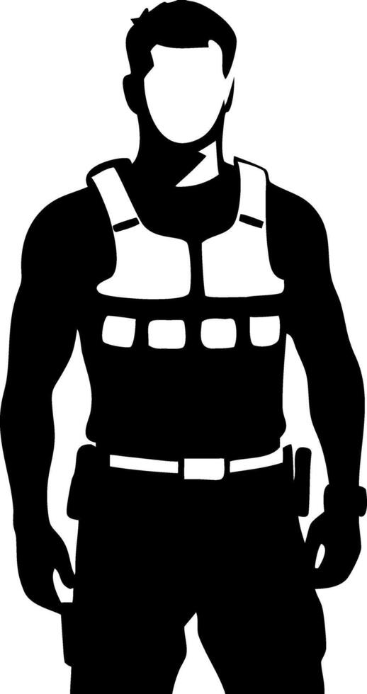 Muscular Male Silhouette in Tactical Vest Perfect for Fitness and Military Design Projects vector
