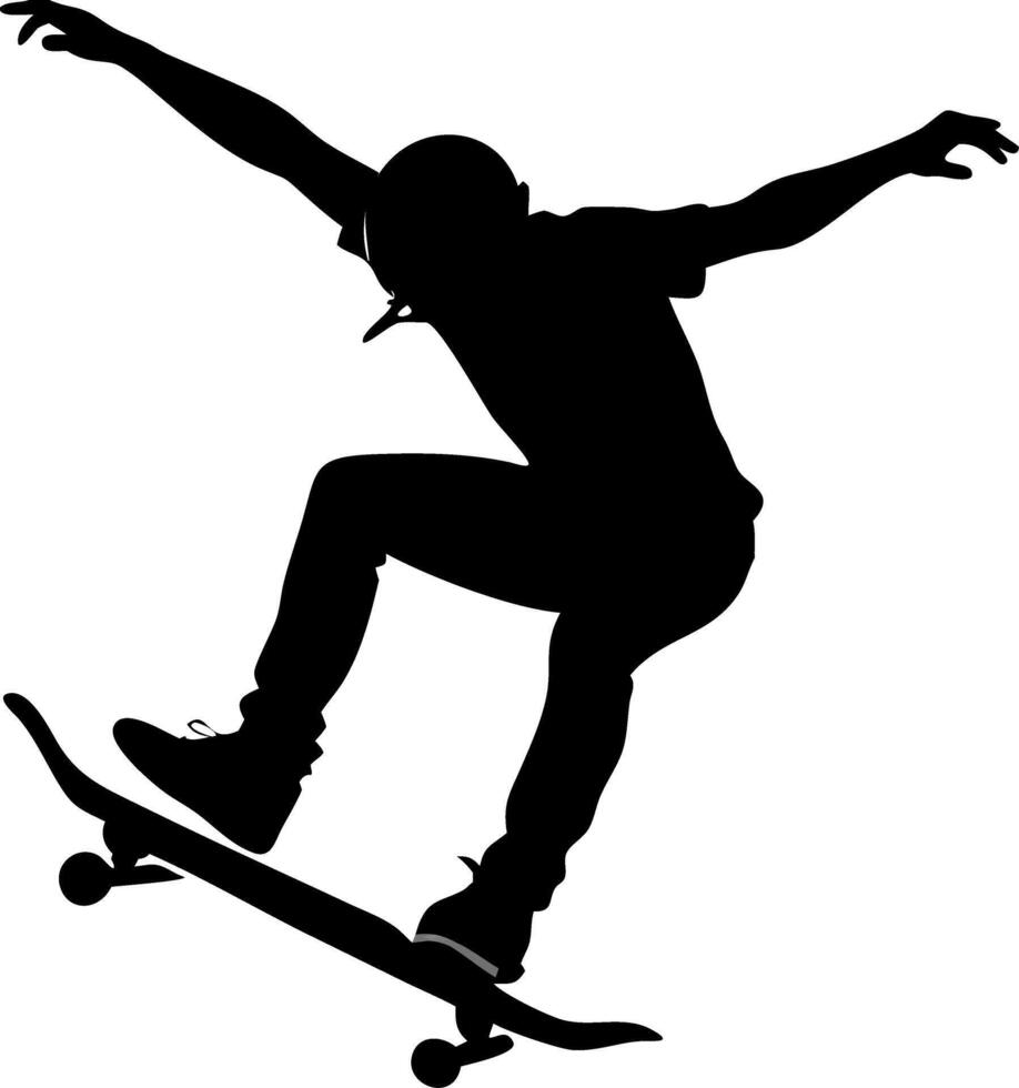 Dynamic Skater Performing a Kickflip on Skateboard Silhouette for Skate Culture Designs vector