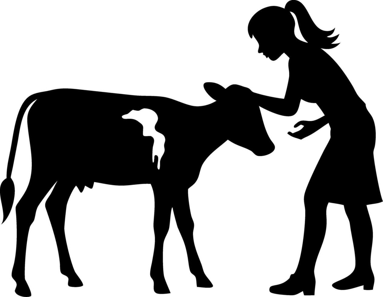 Woman Caring for Cow Silhouette Design for Farm Themed Artwork or Educational Materials vector