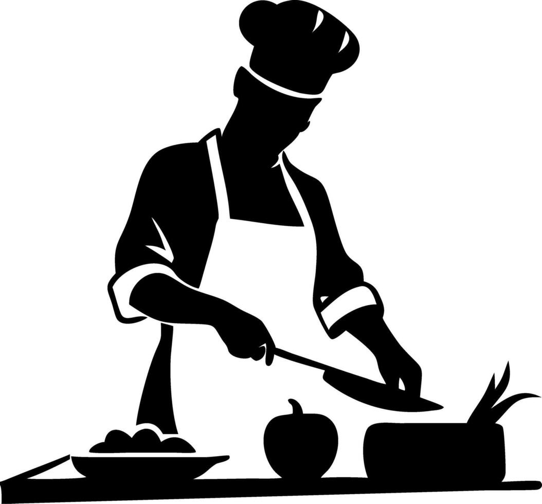 Professional Chef Cooking with Vegetables and Ingredients in Modern Kitchen vector