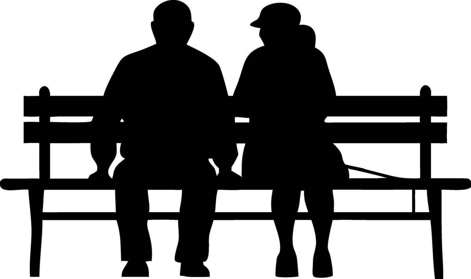 Elderly Couple Sitting on Park Bench Silhouette for Romantic Themes and Relationship Illustrations vector