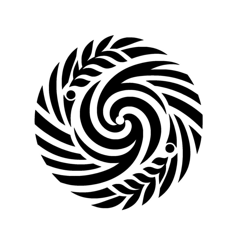 Intricate Black and White Circular Featuring Spiraling Swirls and Leafy Embellishments on a Bright White Backdrop. vector