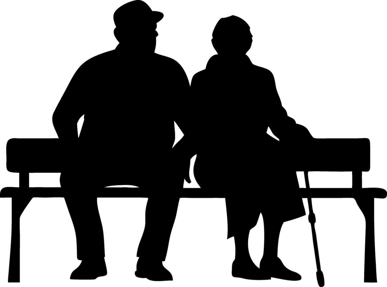 Silhouette of Elderly Couple Sitting on Bench Holding Hands Symbolizing Love and Companionship vector