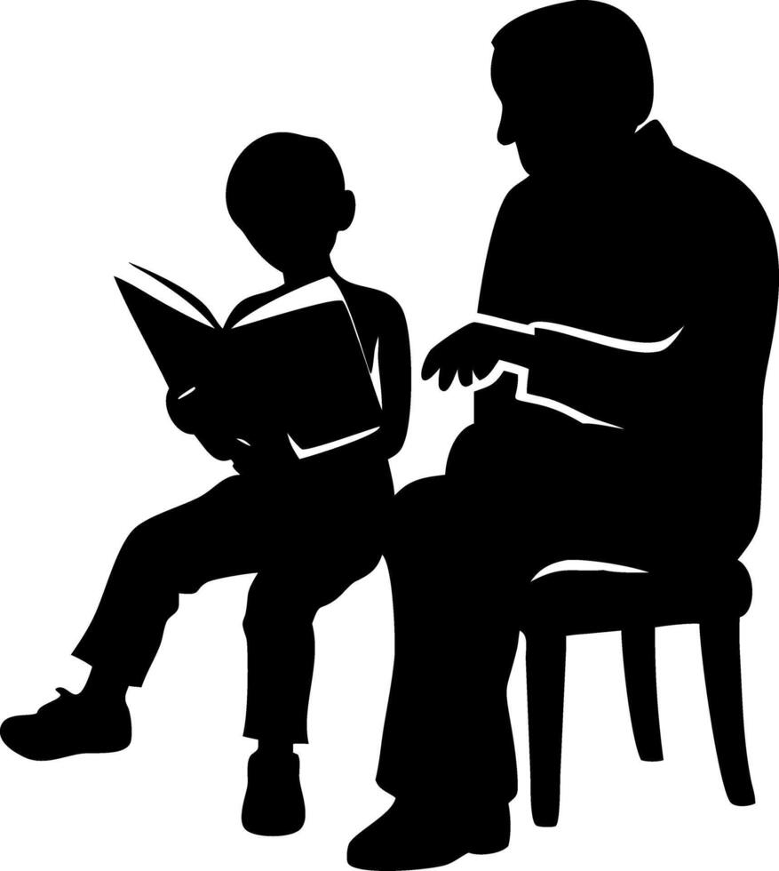 Grandparent Reading to Child Silhouette Illustration for Family Bonding and Storytelling Themes vector