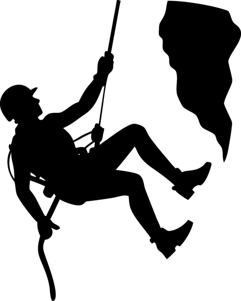 Silhouette of a Rock Climber Rappelling Down a Cliff Perfect for Adventure Sports Designs vector