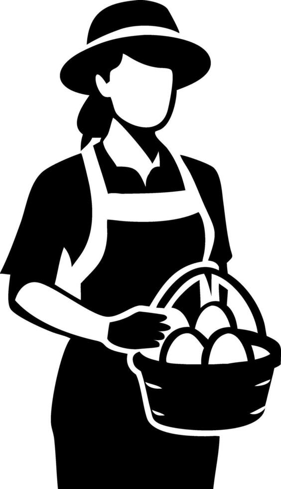 Woman Holding Basket of Fresh Eggs in Traditional Farm Attire for Rustic Decor Designs vector