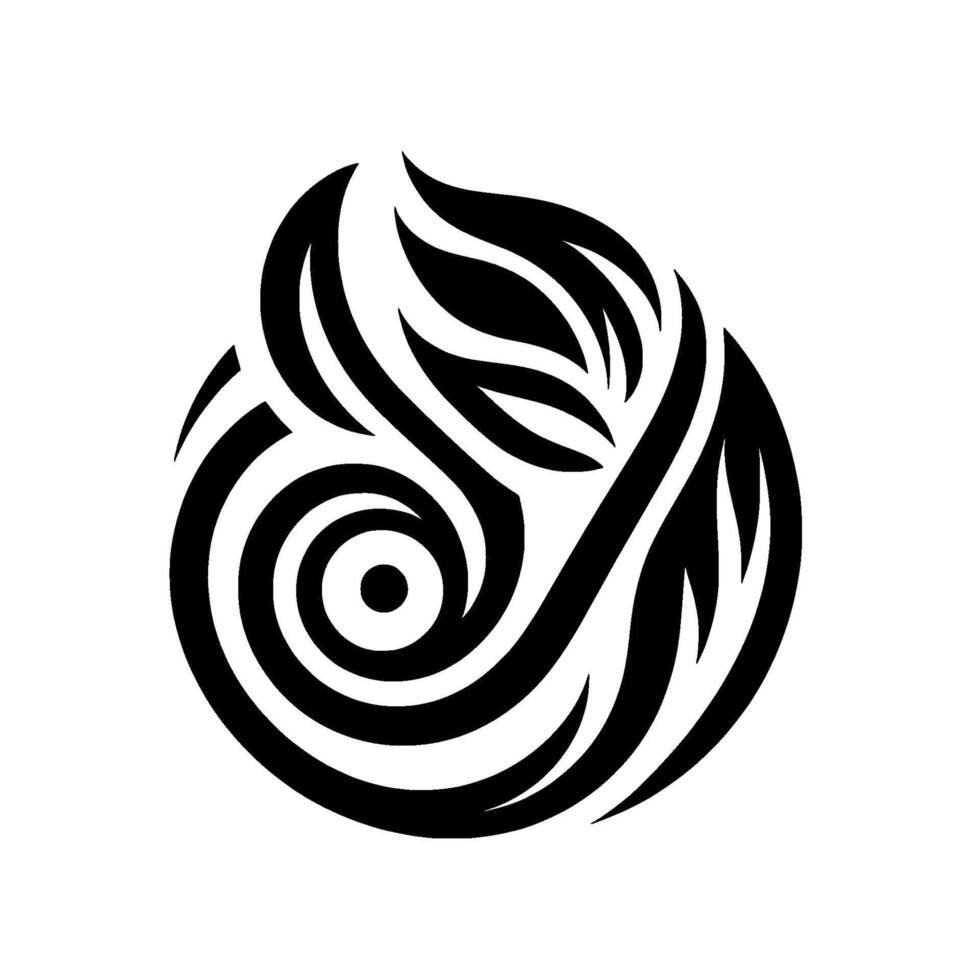 Intricate Monochrome Featuring a Swirling Spiral, Organic Leaflike Shapes, and Bold Black Lines on White Background. vector