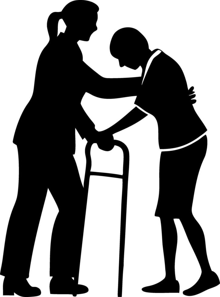 Caregiver Assisting Elderly Person with Walker Symbolizing Compassion and Support vector