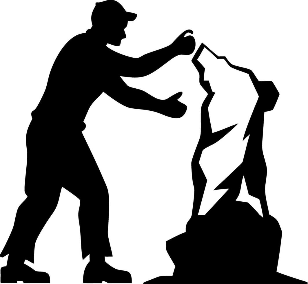 Stone Carving Artisan Chiseling Rock Sculpture Creative Craftsmanship Illustration vector
