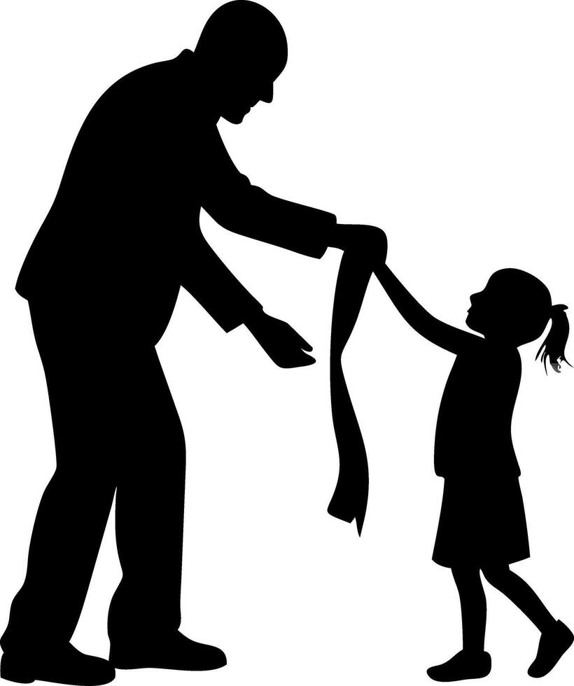 Father and Daughter Bonding Moment Silhouette Holding Ribbon Symbolizing Love and Connection vector
