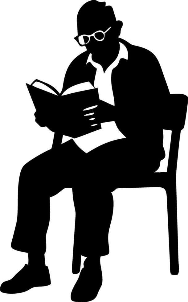 Silhouette of a Man Reading a Book Sitting on a Chair Perfect for Educational and Literary Designs vector
