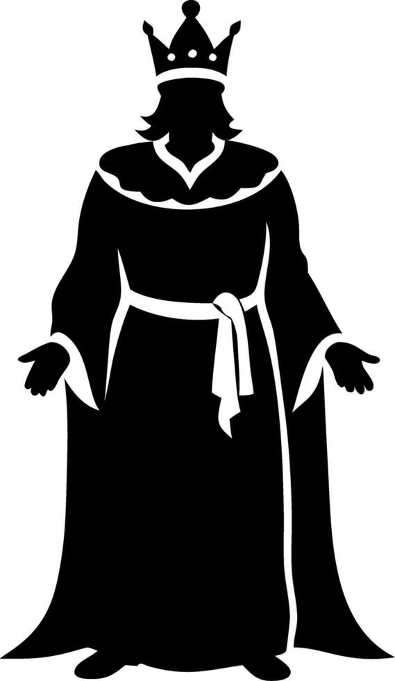 Majestic King Silhouette Wearing Crown and Royal Robes for Tattoo Design and Coloring Pages vector