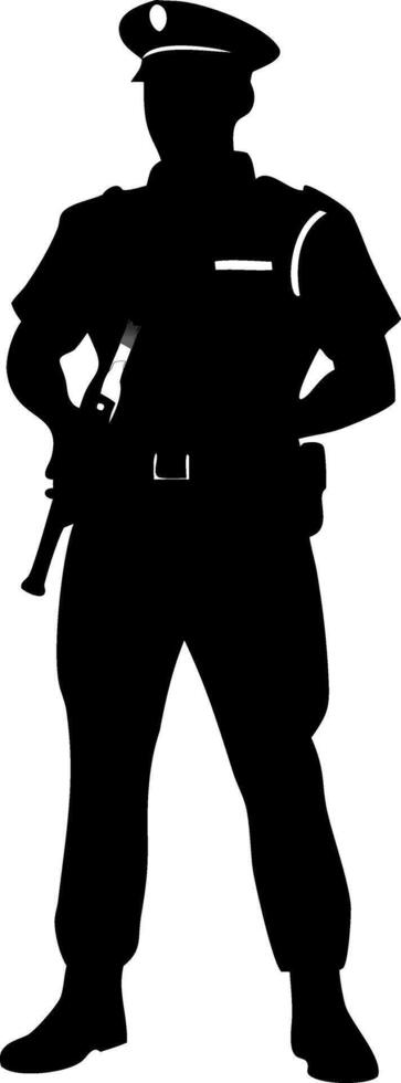 Silhouette of a Police Officer Standing with Weapon for Law Enforcement Themes vector