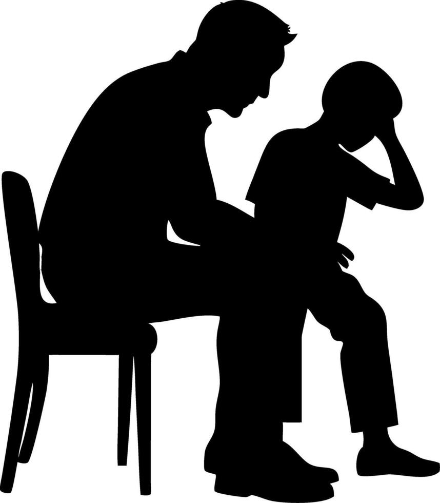 Father Comforting Son Silhouette Depicting Emotional Support in Parenting and Family Relationships vector