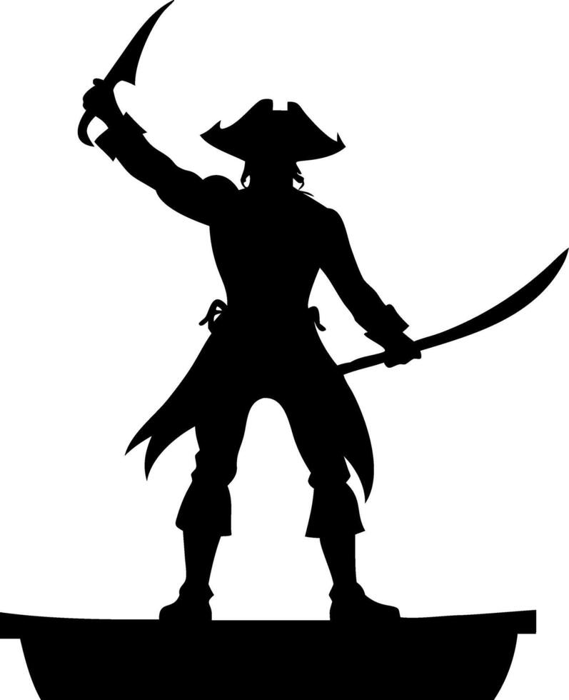 Dynamic Pirate Silhouette Holding Cutlass on Ship Deck for Adventure-Themed Designs vector