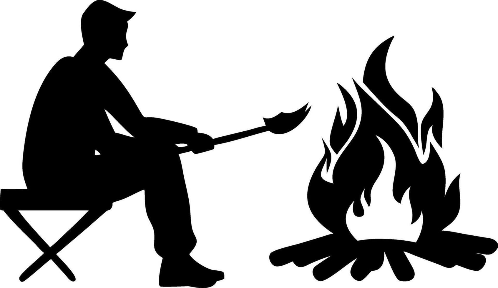 Person Sitting by Campfire Roasting Marshmallows Outdoor Adventure Firepit Illustration vector