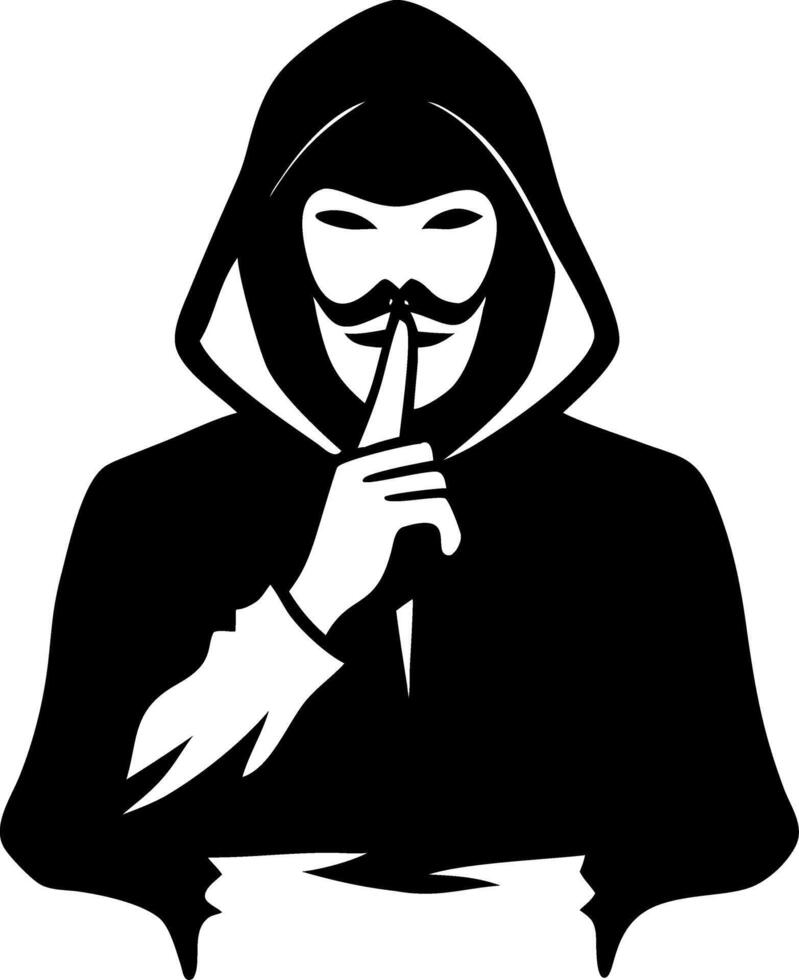 Mysterious Hooded Figure with Finger on Lips Symbolizing Secrets and Silence for Design vector