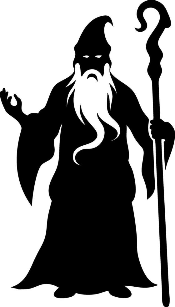 Mysterious Wizard Holding Staff in Long Robe Enigmatic Character Design for Illustrations vector