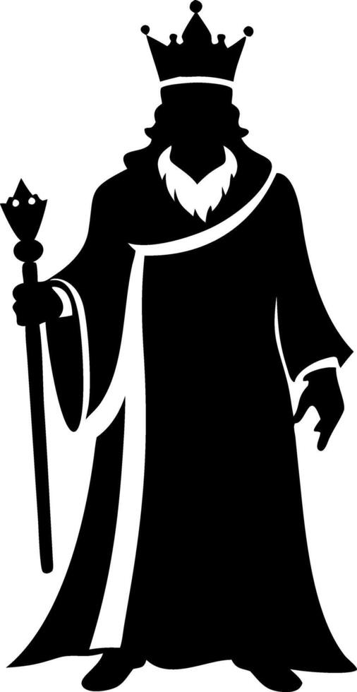 Majestic King Silhouette Holding Scepter in Regal Robes Design for Tattoo or Artwork vector