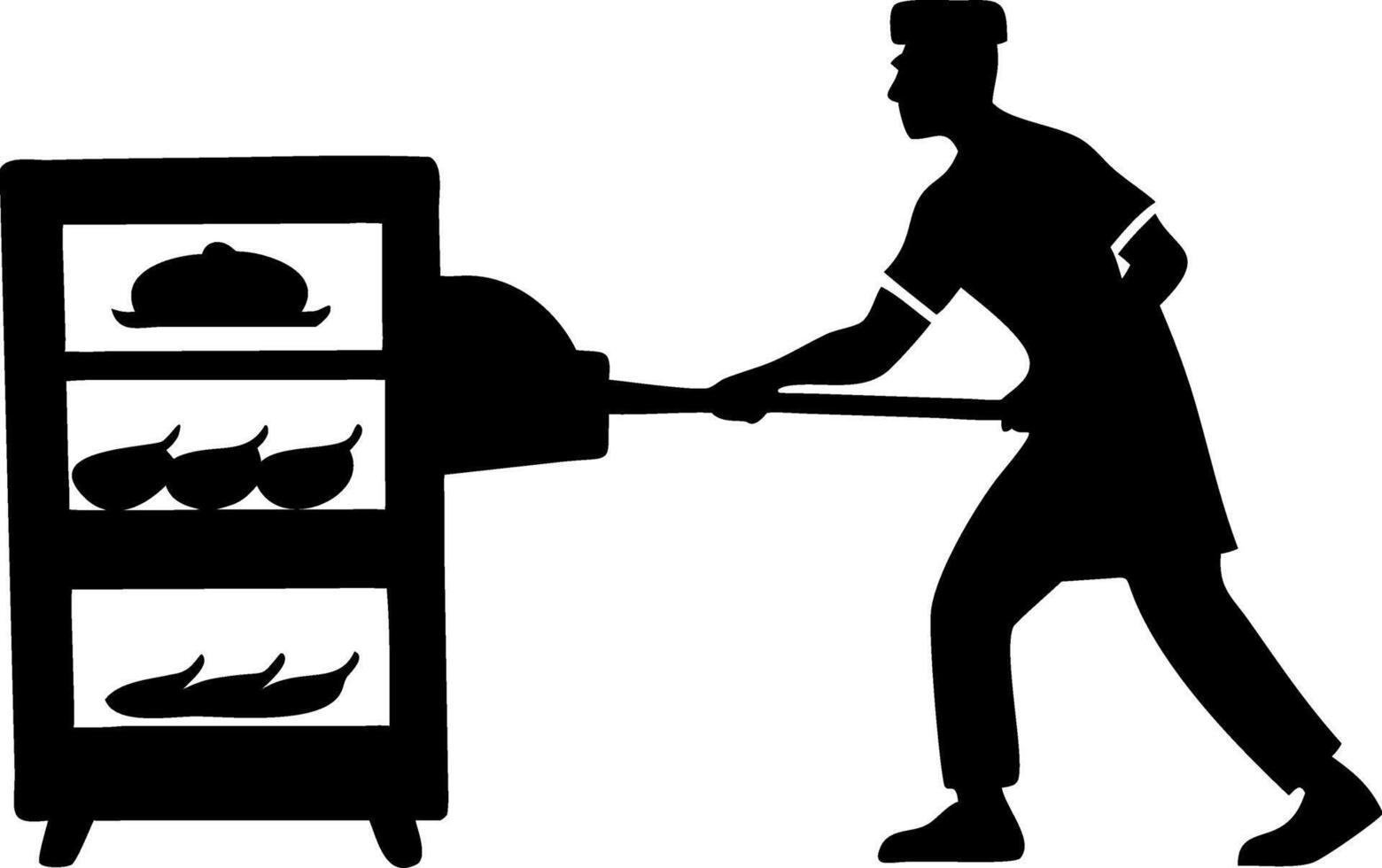 Baker Silhouette Pulling Fresh Baked Bread from Oven Pastry Chef Culinary Art Design vector