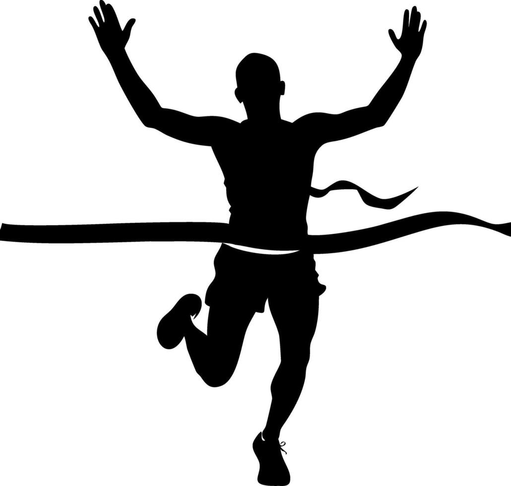 Running Athlete Crossing Finish Line Silhouette for Sports Design and Fitness Themes vector