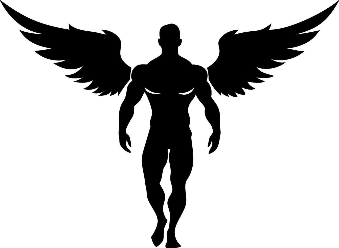 Powerful Winged Human Silhouette Design Perfect for Tattoo and Graphic Artwork vector