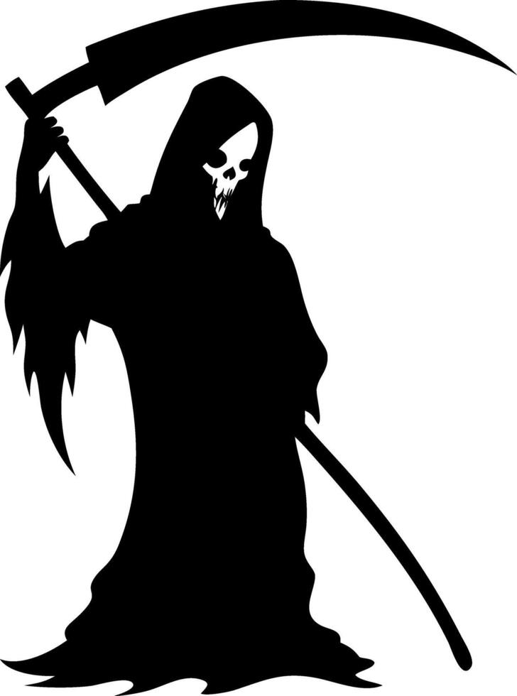 Mysterious Grim Reaper Holding Scythe Dark Fantasy for Halloween Decor or Tattoo Design vector