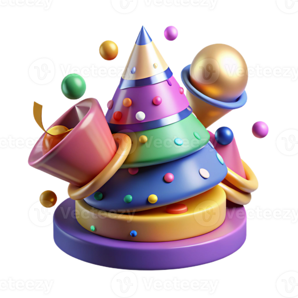 stunning classic Birthday Party Hats Stack Isolated Colorful Cones high resolution png