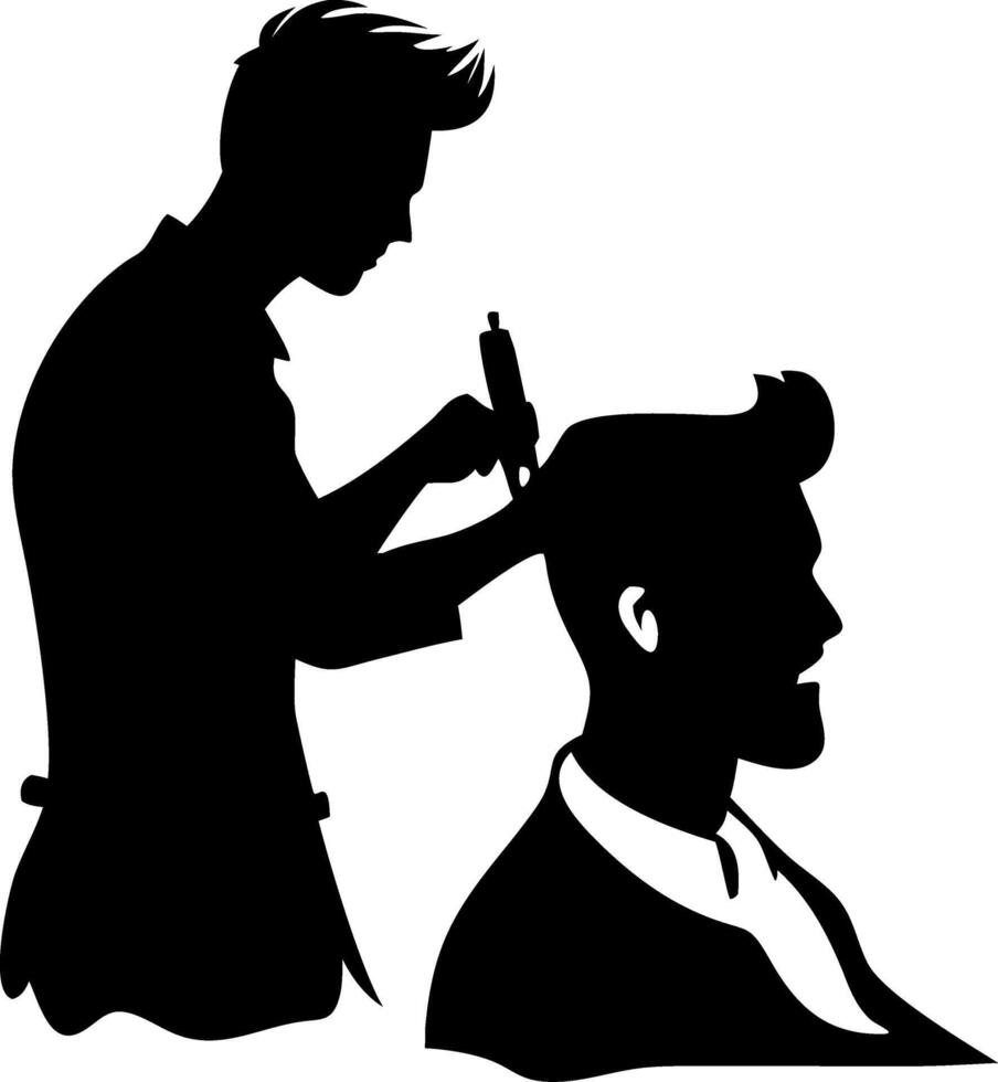 Barber Silhouette Haircutting Scene for Tattoos and Graphic Design Projects vector