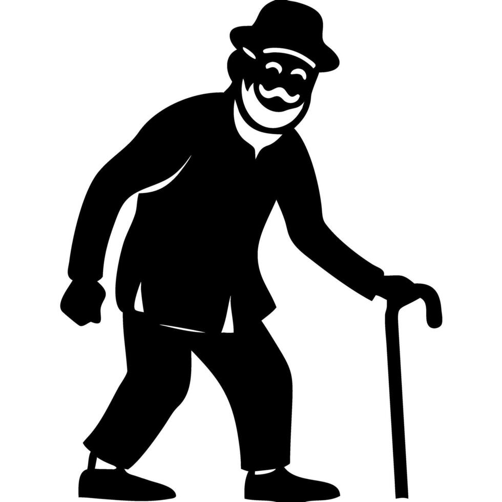 Elderly Man Walking with Cane Graphic Ideal for Health Care and Support Illustrations vector