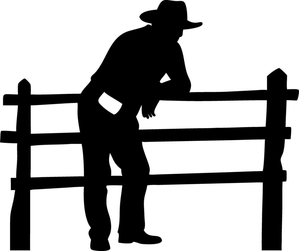 Silhouette of a Cowboy Leaning on a Fence Ideal for Western Theme Illustrations and Designs vector