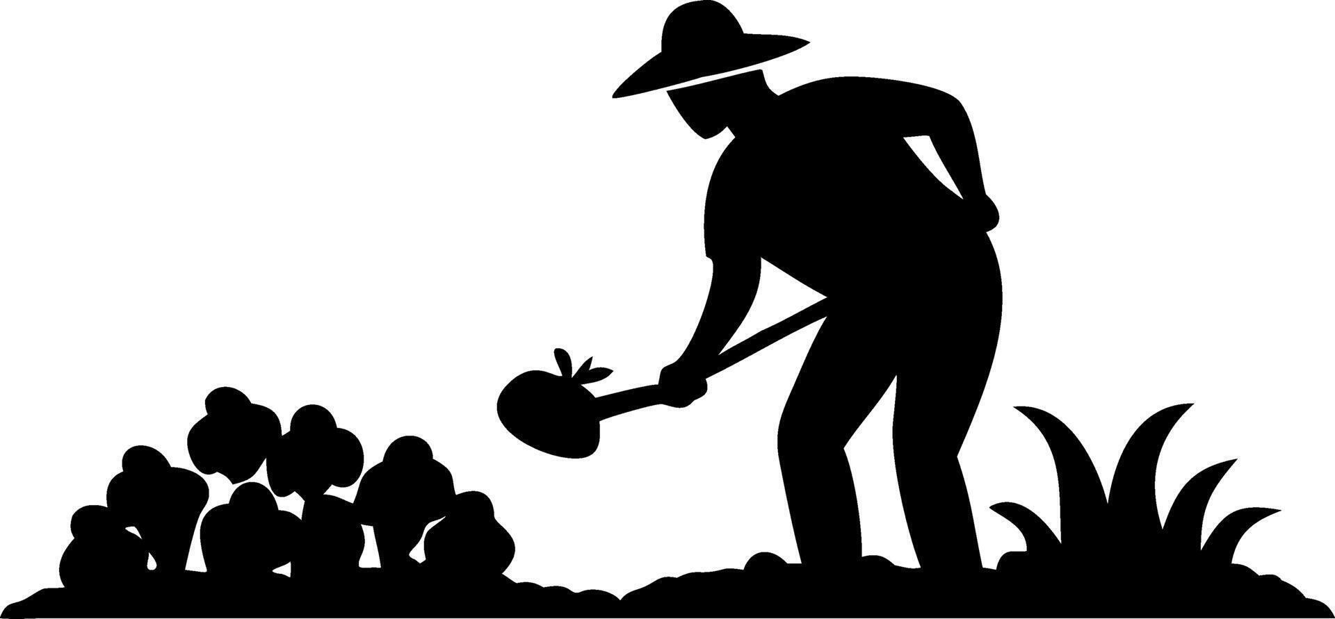 Gardener Tending Plants with Shovel in Organic Vegetable Garden for Eco-Friendly Illustrations vector