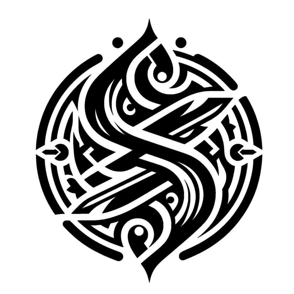 Intricate Symmetric Black and White CelticInspired Geometric , Ornamented Circle, Organic Flow, Symbolic Pattern on White Background. vector