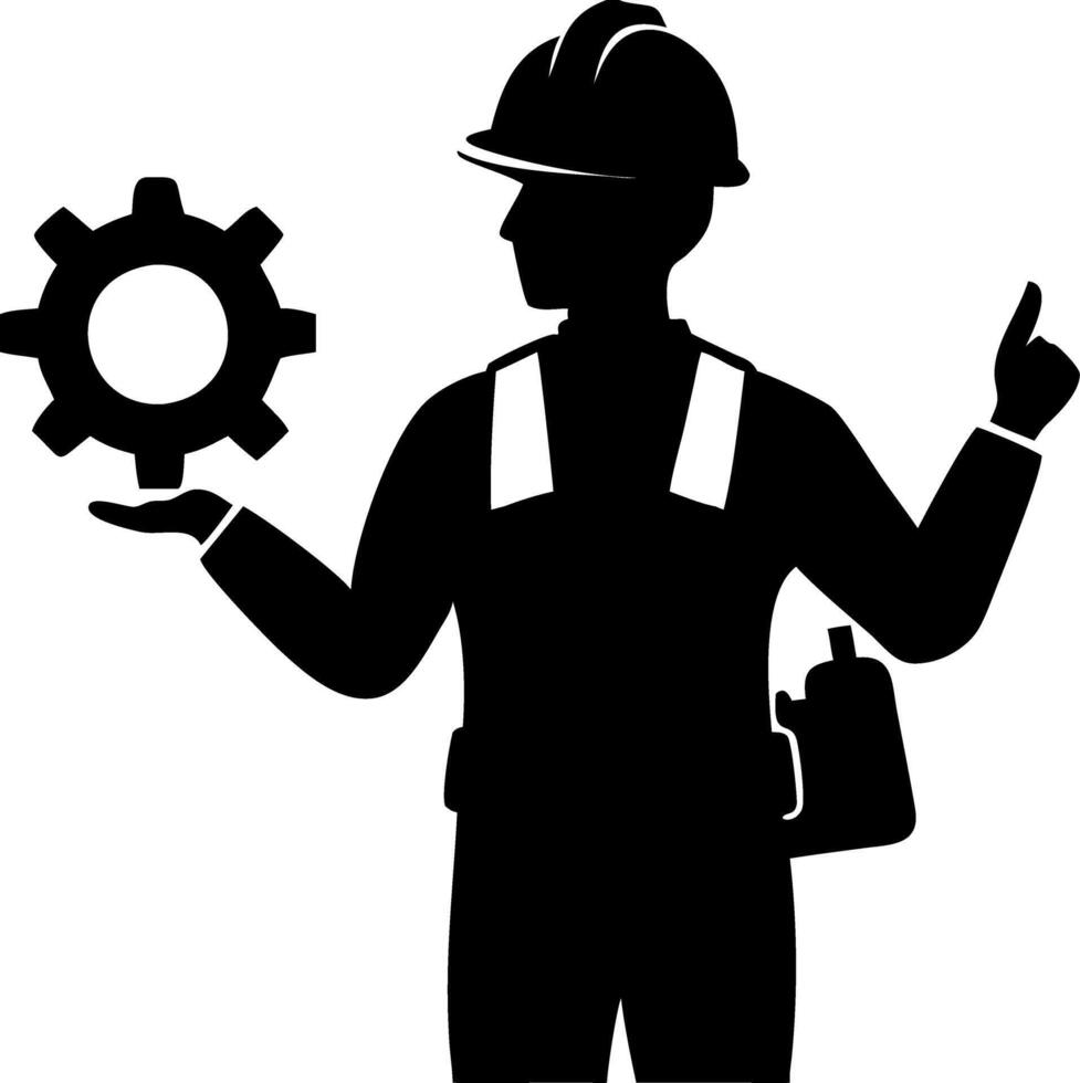 Construction Worker Silhouette Holding Gear for Industrial Theme Graphics vector