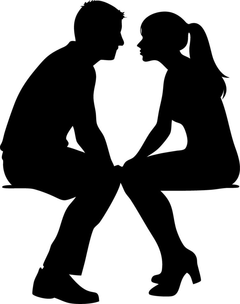 Couple Silhouette Sitting Together Romantic Love Connection Artwork for Tattoos and Designs vector