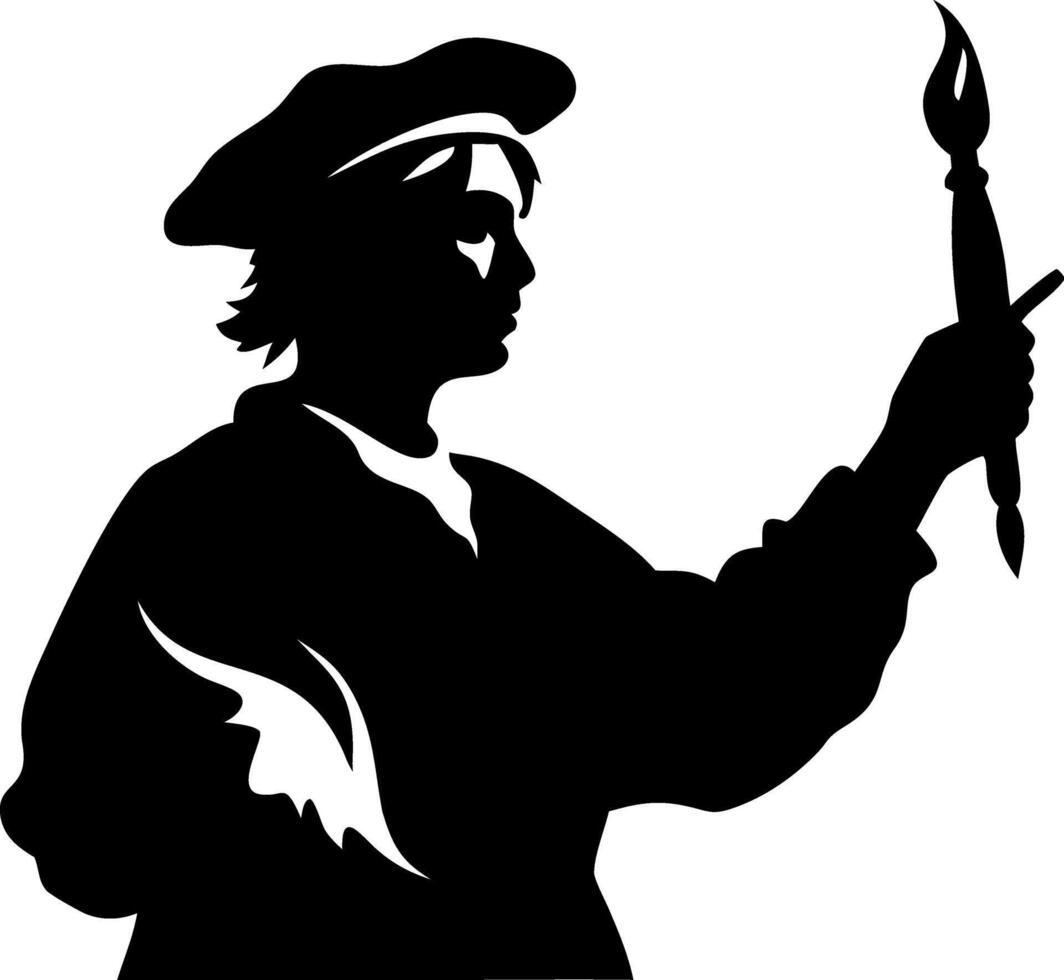 Artistic Silhouette of Painter Holding Brush in Traditional Attire Inspiring Creativity vector
