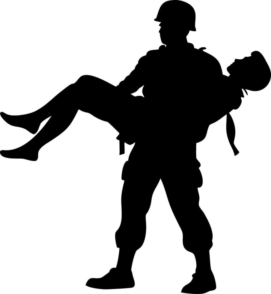 Soldier Carrying Injured Comrade Heroic Military Rescue Silhouette for Valor Artwork Tattoo Design vector