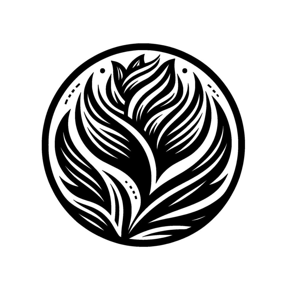 Elegant Black and White Floral Emblem Stylized flower in a circle, minimalist aesthetic with intricate lines. vector